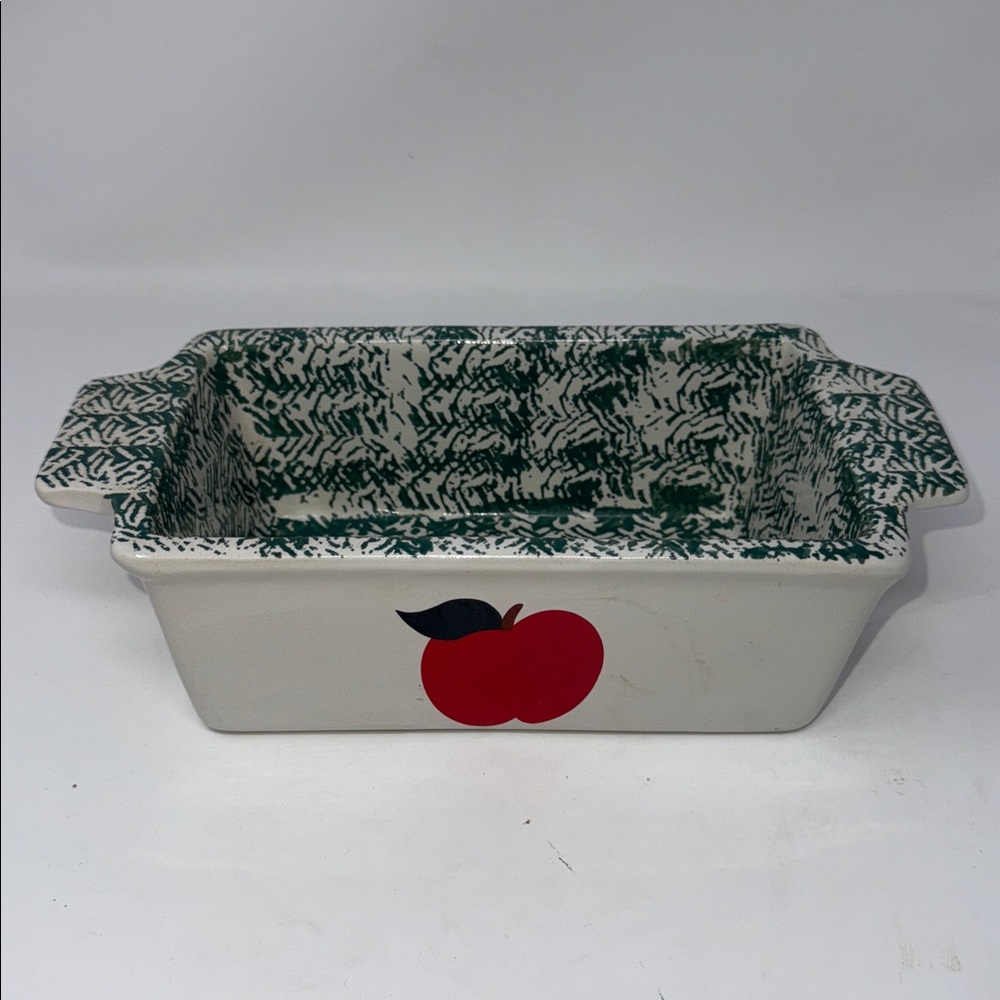 Vintage Stoneware Apple Design Baking Dish Loaf Bread Pan cottagecore